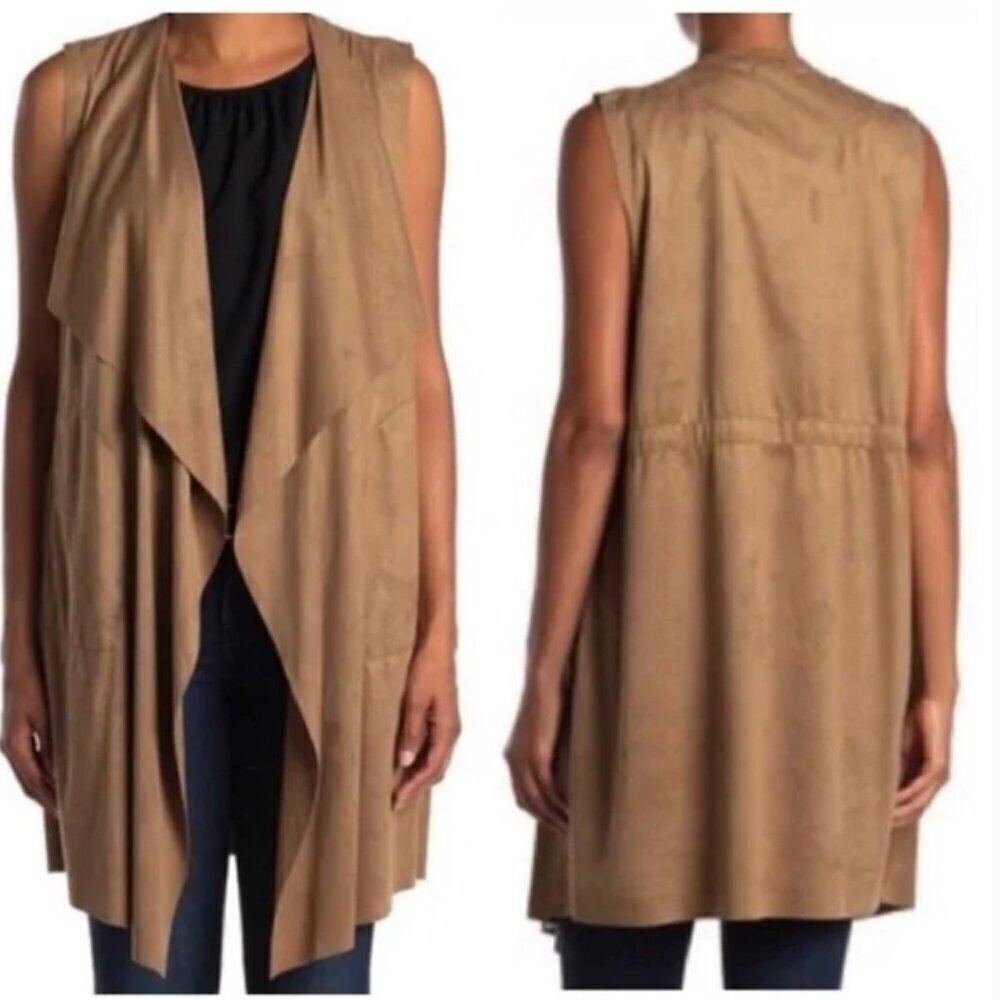 Max Studio Carmel Vicuna Faux Suede Open Front Sleeveless Vest Women’s Size S - Picture 13 of 13